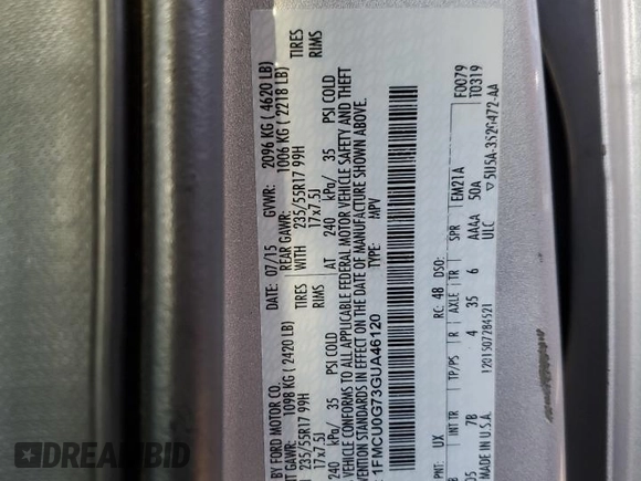 2016 Ford Escape SE with VIN 1FMCU0G73GUA46120, listed as a Copart auction lot 49264635 with 150,976 mi miles and Salvage Title. Bid and sale history available at carsss.com. Image 13.