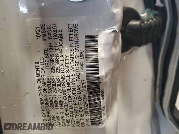 2021 Acura RDX Technology with VIN 5J8TC2H53ML046797, listed as a Copart auction lot 63848765 with Not provided miles and Salvage title. Bid and sale history available at DreamBid. Image 13.