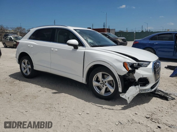 2021 Audi Q3 Premium with VIN WA1AUCF39M1133071, listed as a Copart auction lot 53138115 with 21,639 mi miles and Salvage Title. Bid and sale history available at carsss.com. Image 4.