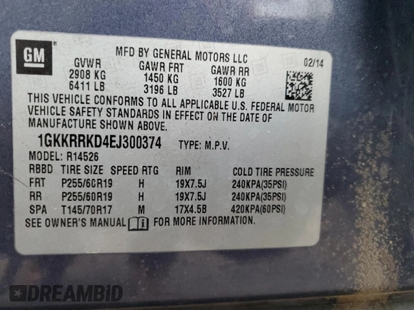2014 GMC Acadia SLT with VIN 1GKKRRKD4EJ300374, listed as a Copart auction lot 80742544 with 109,145 mi miles and Salvage Title. Bid and sale history available at carsss.com. Image 13.