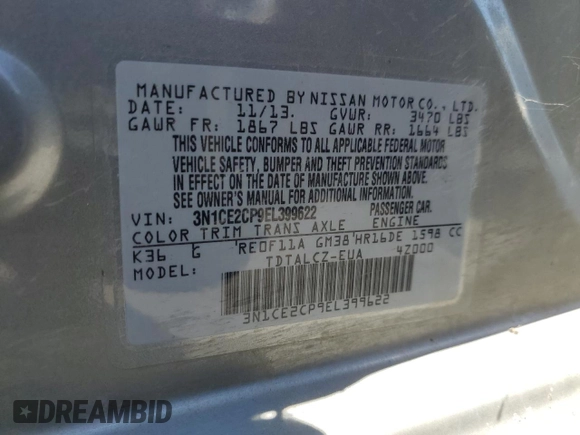 2014 Nissan Note S Plus с VIN 3N1CE2CP9EL399622, выставлен на аукционе Copart как лот 59783585 с пробегом 109 628 миль миль и Чистый • Clean title. История ставок и продаж доступна на DreamBid. Изображение 12.
