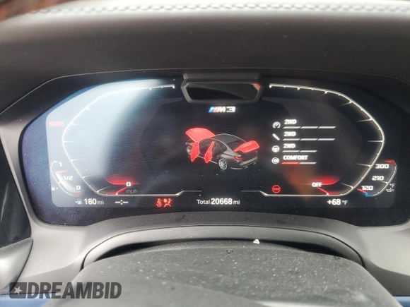 2022 BMW M3 Competition xDrive with VIN WBS43AY00NFM14007, listed as a Copart auction lot 62390405 with 20,668 mi miles and Salvage title. Bid and sale history available at DreamBid. Image 9.