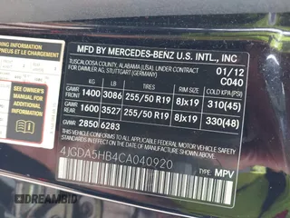 2012 Mercedes-Benz M 350 with VIN 4JGDA5HB4CA040920, listed as a IAAI auction lot 42723980 with 115,559 mi miles and . Bid and sale history available at DreamBid. Image 9.