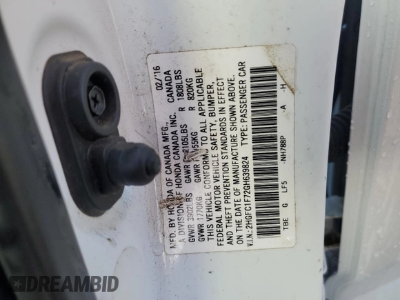 2016 Honda Civic Sedan EX-L with VIN 2HGFC1F72GH639824, listed as a Copart auction lot 49347405 with 138,324 mi miles and Salvage Title. Bid and sale history available at carsss.com. Image 12.