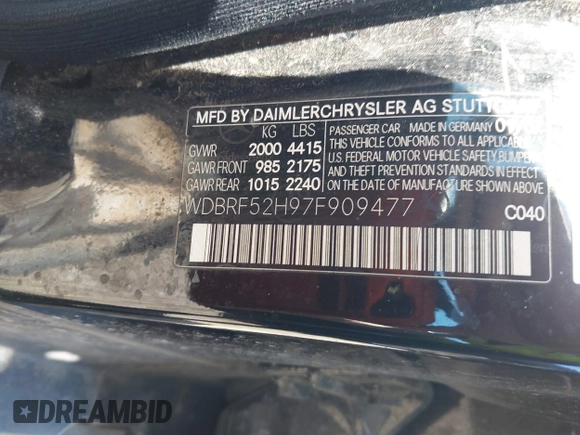 2007 Mercedes-Benz C 230 Sport z VIN WDBRF52H97F909477, wystawiony jako IAAI lot #42182118 z przebiegiem 174 638 mil mil oraz . Historia ofert i sprzedaży dostępna na DreamBid. Obrazek 9.