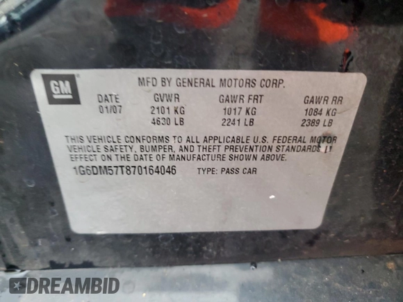 2007 Cadillac CTS with VIN 1G6DM57T870164046, listed as a Copart auction lot 80725464 with Not Provided miles and Non Repairable. Bid and sale history available at carsss.com. Image 12.