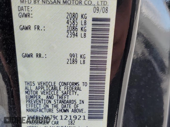 2009 Nissan Altima 3.5 SE with VIN 1N4BL24E79C121921, listed as a Copart auction lot 79830584 with 176,781 mi miles and Clean Title. Bid and sale history available at carsss.com. Image 13.