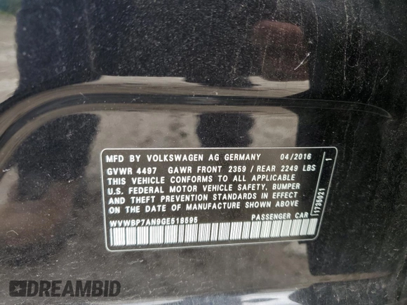 2016 Volkswagen CC Sport with VIN WVWBP7AN9GE518595, listed as a Copart auction lot 55173534 with 88,065 mi miles and Salvage Title. Bid and sale history available at carsss.com. Image 12.