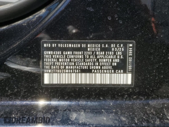 2025 Volkswagen Jetta GLI Autobahn z VIN 3VW2T7BU2SM067561, wystawiony jako Copart lot #56225025 z przebiegiem 2 246 mil mil oraz Czysty tytuł • Clean title. Historia ofert i sprzedaży dostępna na DreamBid. Obrazek 12.