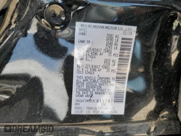 2018 Nissan Rogue SV with VIN 5N1AT2MT0JC811787, listed as a Copart auction lot 51548775 with 83,729 mi miles and Salvage Title. Bid and sale history available at carsss.com. Image 13.