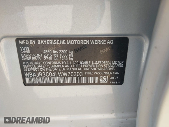 2020 BMW 5 Series 530i z VIN WBAJR3C04LWW70303, wystawiony jako IAAI lot #41887836 z przebiegiem 88 641 mil mil oraz . Historia ofert i sprzedaży dostępna na DreamBid. Obrazek 9.
