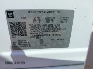 2018 Chevrolet Traverse Premier z VIN 1GNERKKW6JJ220965, wystawiony jako IAAI lot #37625637 z przebiegiem 99 072 mil mil oraz . Historia ofert i sprzedaży dostępna na DreamBid. Obrazek 9.