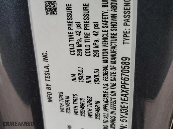 2023 Tesla Model 3 with VIN 5YJ3E1EAXPF670589, listed as a Copart auction lot 44815515 with 10,521 mi miles and Salvage Title. Bid and sale history available at carsss.com. Image 14.