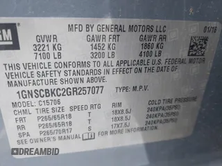 2016 Chevrolet Tahoe LT with VIN 1GNSCBKC2GR257077, listed as a IAAI auction lot 42091171 with 118,660 mi miles and . Bid and sale history available at DreamBid. Image 9.