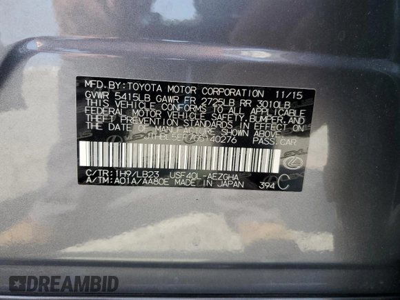 2016 Lexus LS 460 with VIN JTHBL5EF7G5140276, listed as a Copart auction lot 61060735 with 29,768 mi miles and Salvage title. Bid and sale history available at DreamBid. Image 13.