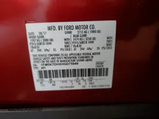 2017 Ford Explorer XLT with VIN 1FM5K7DHXHGD75949, listed as a Copart auction lot 49699585 with 60,703 mi miles and Salvage Title. Bid and sale history available at carsss.com. Image 14.