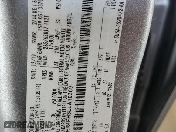 2020 Ford Ranger XL z VIN 1FTER4FH8LLA10360, wystawiony jako Copart lot #51344195 z przebiegiem 119 803 mil mil oraz Szkoda całkowita • Salvage title. Historia ofert i sprzedaży dostępna na DreamBid. Obrazek 12.