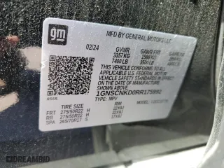 2024 Chevrolet Tahoe LT with VIN 1GNSCNKD0RR175992, listed as a Copart auction lot 75523204 with 8,155 mi miles and Salvage Title. Bid and sale history available at carsss.com. Image 14.