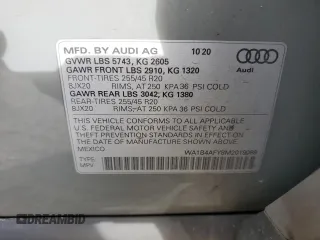 2021 Audi SQ5 Premium Plus with VIN WA1B4AFY8M2019089, listed as a Copart auction lot 71949073 with 23,869 mi miles. Bid and sale history available at carsss.com. Image 14.