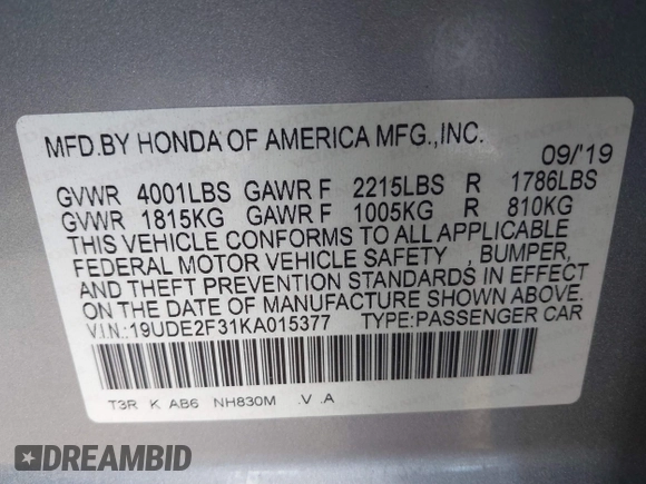 2019 Acura ILX with VIN 19UDE2F31KA015377, listed as a IAAI auction lot 41436159 with 47,701 mi miles. Bid and sale history available at carsss.com. Image 9.