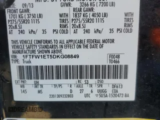 2013 Ford F-150 XL with VIN 1FTFW1ET5DKG08849, listed as a Copart auction lot 48300095 with 154,040 mi miles and Salvage Title. Bid and sale history available at carsss.com. Image 12.