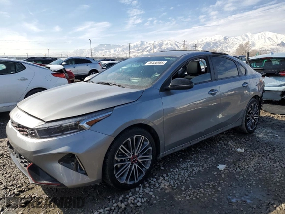 2024 Kia Forte GT with VIN 3KPF44AC9RE710338, listed as a Copart auction lot 46486985 with 20,486 mi miles and Salvage Title. Bid and sale history available at carsss.com. Image 1.
