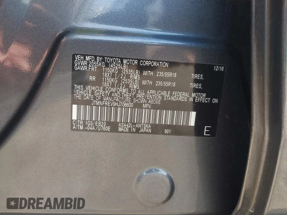 2017 Toyota RAV4 SE z VIN JTMNFREV9HJ706600, wystawiony jako IAAI lot #41109620 z przebiegiem 53 386 mil mil oraz . Historia ofert i sprzedaży dostępna na DreamBid. Obrazek 9.