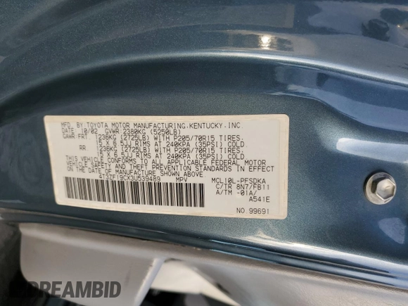 2003 Toyota Sienna CE z VIN 4T3ZF19CX3U539489, wystawiony jako Copart lot #42619745 z przebiegiem 216 284 mil mil oraz Szkoda całkowita • Salvage title. Historia ofert i sprzedaży dostępna na DreamBid. Obrazek 16.