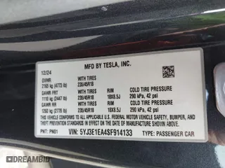 2025 Tesla Model 3 Long Range with VIN 5YJ3E1EA4SF914133, listed as a IAAI auction lot 41706994 with 1,932 mi miles. Bid and sale history available at carsss.com. Image 9.