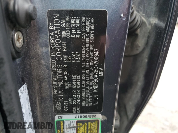 2012 Kia Sportage LX z VIN KNDPBCA28C7206947, wystawiony jako Copart lot #74242323 z przebiegiem Nie podano mil oraz Szkoda całkowita • Salvage title. Historia ofert i sprzedaży dostępna na DreamBid. Obrazek 13.