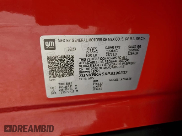 2023 Chevrolet Blazer RS with VIN 3GNKBKRSXPS190337, listed as a Copart auction lot 53292455 with 32,030 mi miles and Salvage title. Bid and sale history available at DreamBid. Image 13.