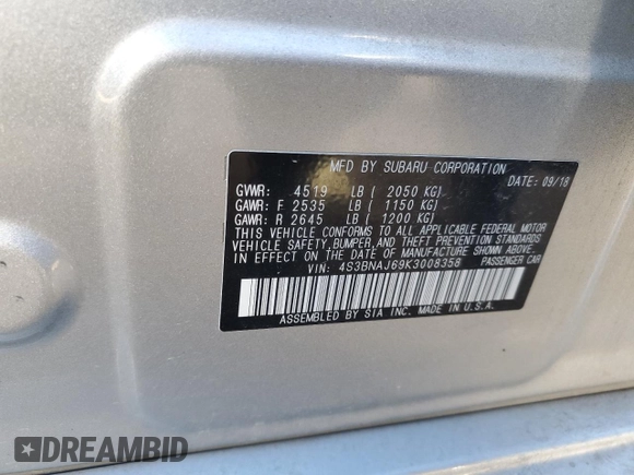 2019 Subaru Legacy Limited with VIN 4S3BNAJ69K3008358, listed as a Copart auction lot 43371565 with 86,037 mi miles and Salvage Title. Bid and sale history available at DreamBid. Image 12.
