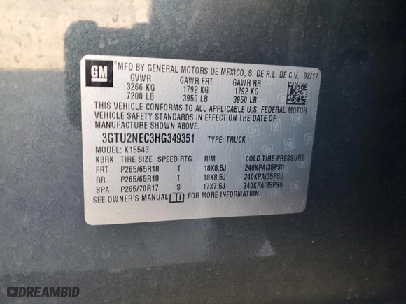 2017 GMC Sierra 1500 SLT with VIN 3GTU2NEC3HG349351, listed as a Copart auction lot 46824445 with 0 mi miles and Salvage Title. Bid and sale history available at carsss.com. Image 12.