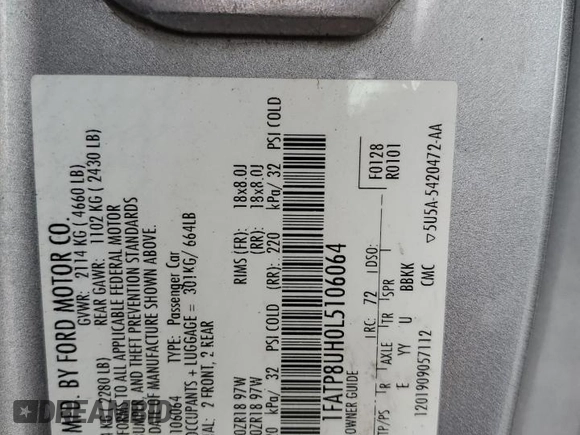 2020 Ford Mustang EcoBoost с VIN 1FATP8UH0L5106064, выставлен на аукционе Copart как лот 53816725 с пробегом 96 624 миль миль и Чистый • Clean title. История ставок и продаж доступна на DreamBid. Изображение 13.