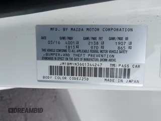 2016 Mazda 3 S Grand Touring z VIN JM1BM1N36G1344247, wystawiony jako IAAI lot #41382859 z przebiegiem 40 710 mil mil oraz . Historia ofert i sprzedaży dostępna na DreamBid. Obrazek 9.