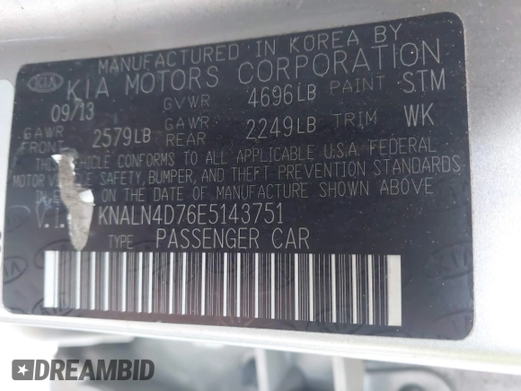 2014 Kia Cadenza Limited with VIN KNALN4D76E5143751, listed as a IAAI auction lot 42067722 with 197,660 mi miles. Bid and sale history available at carsss.com. Image 9.