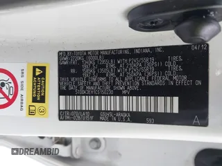 2012 Toyota Highlander Limited with VIN 5TDDK3EH1CS150230, listed as a IAAI auction lot 41227542 with 205,232 mi miles. Bid and sale history available at carsss.com. Image 9.