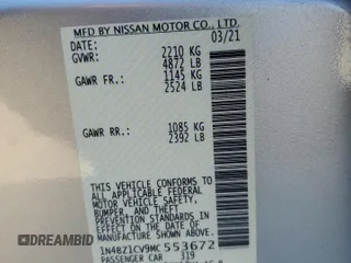 2021 Nissan LEAF SV Plus with VIN 1N4BZ1CV9MC553672, listed as a Copart auction lot 88032865 with 43,417 mi miles and Salvage title. Bid and sale history available at DreamBid. Image 12.