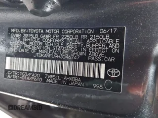 2017 Toyota Prius Two z VIN JTDKARFU9H3046747, wystawiony jako IAAI lot #41773391 z przebiegiem 148 728 mil mil oraz . Historia ofert i sprzedaży dostępna na DreamBid. Obrazek 9.