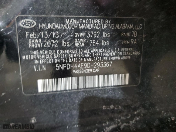 2013 Hyundai Elantra Limited PZEV with VIN 5NPDH4AE9DH293367, listed as a Copart auction lot 42406695 with 132,008 mi miles and Salvage Title. Bid and sale history available at carsss.com. Image 14.