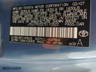 2007 Toyota Yaris with VIN JTDJT923275110522, listed as a Copart auction lot 49423415 with 229,272 mi miles and Salvage Title. Bid and sale history available at carsss.com. Image 13.