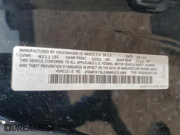 2011 Volkswagen Jetta SE with VIN 3VWDX7AJ3BM021189, listed as a Copart auction lot 61505625 with 132,672 mi miles and Salvage title. Bid and sale history available at DreamBid. Image 12.