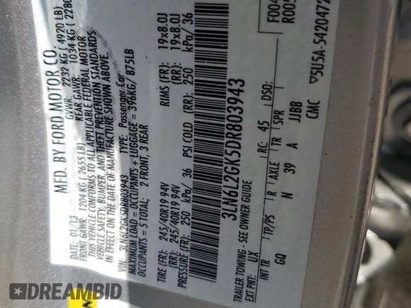 2013 Lincoln MKZ z VIN 3LN6L2GK5DR803943, wystawiony jako Copart lot #51714625 z przebiegiem 108 958 mil mil oraz Szkoda całkowita • Salvage title. Historia ofert i sprzedaży dostępna na DreamBid. Obrazek 14.