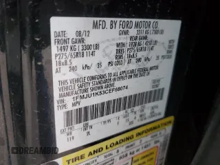 2012 Ford Expedition Limited with VIN 1FMJU1K53CEF68074, listed as a Copart auction lot 88123345 with 185,070 mi miles and Salvage title. Bid and sale history available at DreamBid. Image 13.