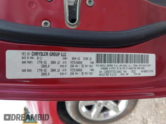 2012 Ram 1500 Sport with VIN 1C6RD7HT7CS110031, listed as a IAAI auction lot 42209089 with 233,925 mi miles and . Bid and sale history available at DreamBid. Image 9.