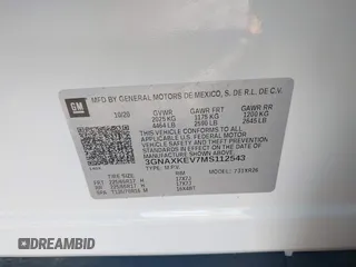 2021 Chevrolet Equinox LT with VIN 3GNAXKEV7MS112543, listed as a IAAI auction lot 42591720 with 40,710 mi miles and . Bid and sale history available at DreamBid. Image 9.