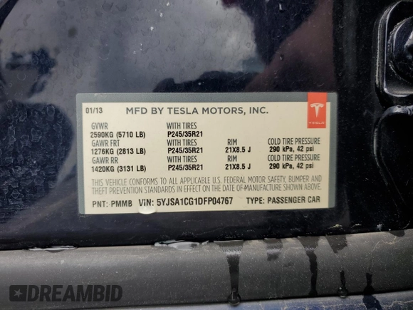 2013 Tesla Model S with VIN 5YJSA1CG1DFP04767, listed as a Copart auction lot 53278675 with 145,852 mi miles and Clean Title. Bid and sale history available at carsss.com. Image 12.