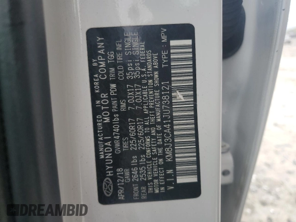 2018 Hyundai Tucson SEL with VIN KM8J3CA41JU738121, listed as a Copart auction lot 51292165 with 154,280 mi miles and Clean title. Bid and sale history available at DreamBid. Image 13.