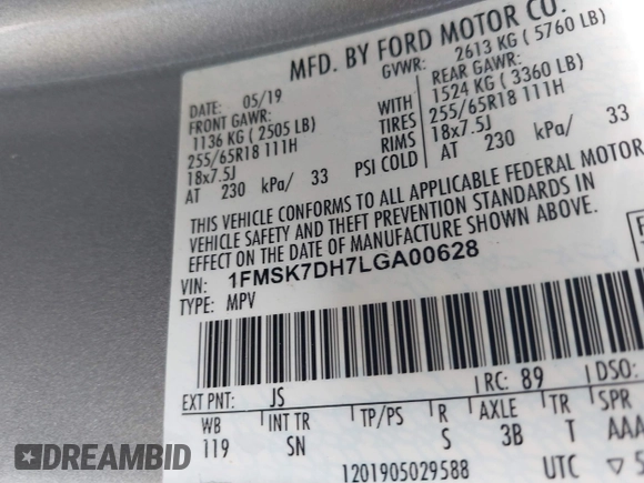 2020 Ford Explorer XLT with VIN 1FMSK7DH7LGA00628, listed as a IAAI auction lot 41488085 with 82,906 mi miles. Bid and sale history available at carsss.com. Image 9.