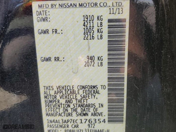 2014 Nissan Altima 2.5 SV with VIN 1N4AL3AP7EC176354, listed as a Copart auction lot 74248504 with 160,928 mi miles and Salvage Title. Bid and sale history available at carsss.com. Image 14.